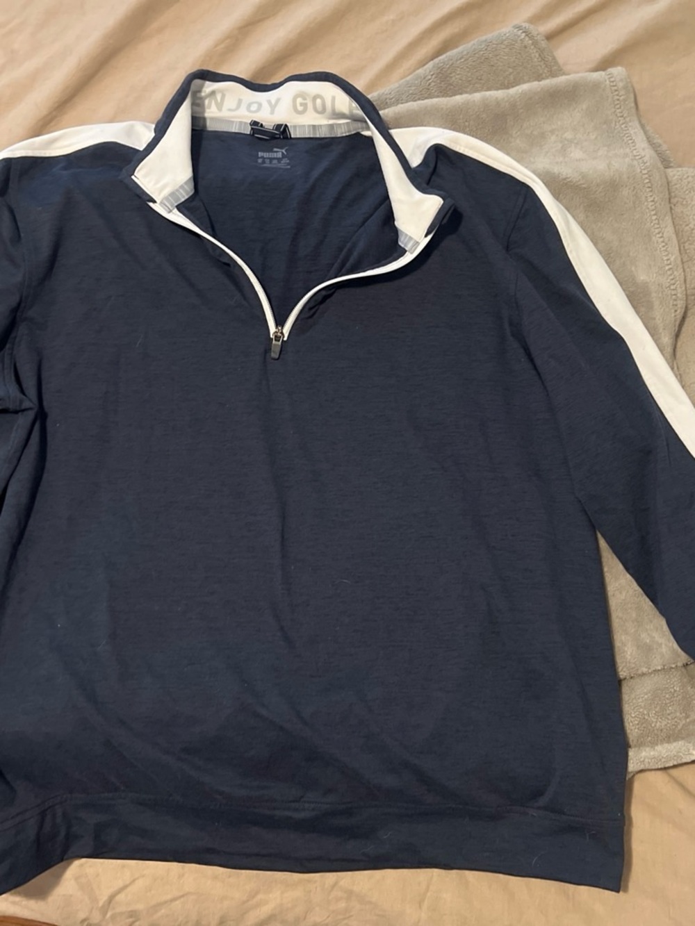 Puma Men’s Navy Golf  Zip-Up Sweater with White Trim